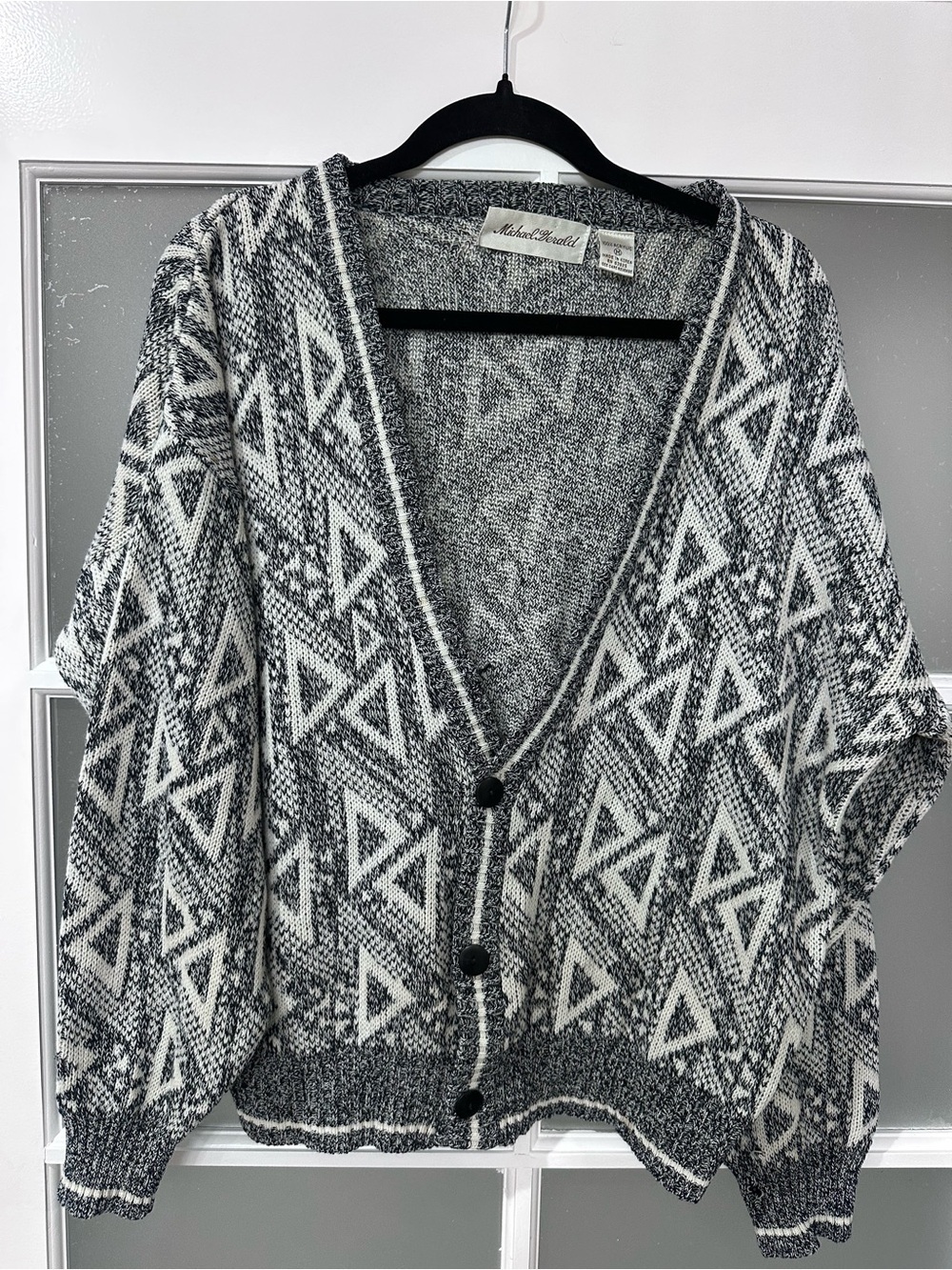 Vintage 90s Michael Gerald Men's Geometric Knit Cardigan Sweater Size M